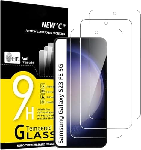 Image of NEW'C 3 Pack Designed for Samsung Galaxy S23 FE 5G Screen Protector Tempered Glass, Bubble Free, Ultra Resista