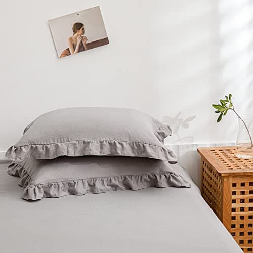 Image of Merryword Cute Pillowcases Light Gray Pillow Shams Gray Ruffle Standard Pillowcases Set of 2 Shabby Chic Fringe Decor Pillow Cover 2 Pack (Queen (20''x30''), Light Grey)