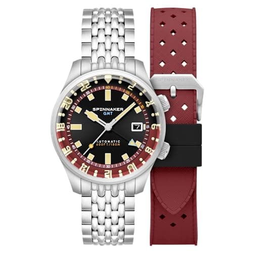 Image of Spinnaker Men's 42mm Bradner GMT Automatic Sombre Red Watch with Solid Stainless Steel Bracelet SP-5121-11