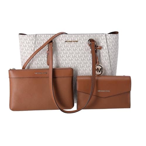 Image of Michael Kors Charlotte Large 3-in-1 Tote Crossbody Handbag Leather, Vanilla, Large