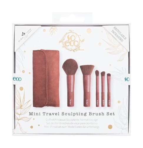 Image of So Eco Mini Travel Sculpting Set – Compact Makeup Brush Kit for Foundation, Contour & Eye Shadow, Vegan & Cruelty-Free Travel-Friendly Makeup Brushes with Pouch