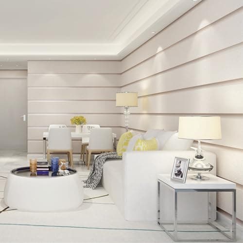 Image of HXY Modern Wide Thickened Deerskin Velvet Vertical Stripes 3D Wallpaper,Horizontal Stripes Wallpaper for Walls 3D Suede Non Woven Fabric Modern Living Room TV Background Wall Paper (Beige)