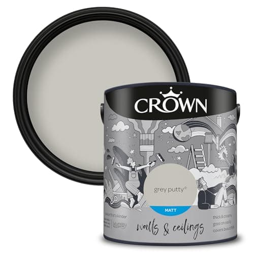 Image of Crown Walls & Ceilings Matt Emulsion Paint, Size 2.5L, Grey Putty
