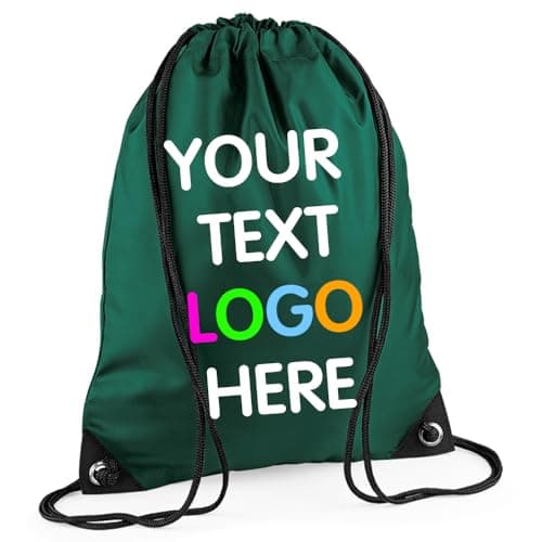 Image of Expert Workwear Personalised Drawstring Bag PE Gym Kit School Men Women Kids Sport Custom Text Logo Print Rucksack - 32 Colours Bottle Green