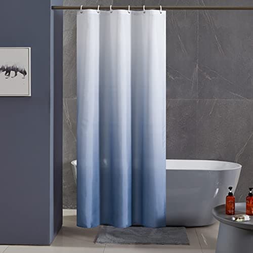 Image of Furlinic Shower Curtain 72 inch Long White to Navy Blue Mildew Resistant Bath Curtains Wterproof Narrow Fabric 90x180cm for Bathroom