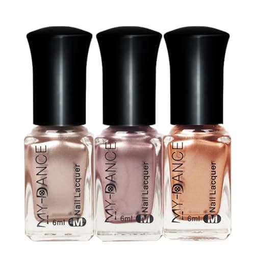 Image of Metallic Nail Polish Set, Metal Mirror Nail Polish,3pcs Gold Rose Red Chrome Nail Varnish Set,Matt Nude Color Glossy,Water-Based Long Lasting, Quick Drying, Weak Smell (3 colors set A, 6ml)