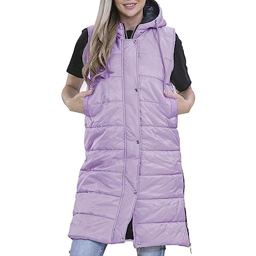 Image of A2Z Ladies Sleeveless Gilet Oversized Hooded Quilted - Gilet 802 Lilac XXL