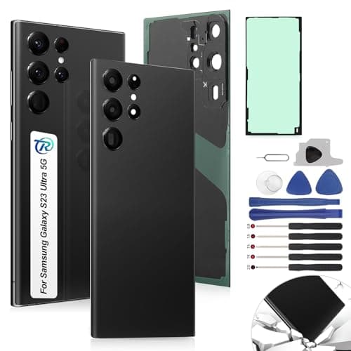 Image of RongZy for Samsung Galaxy S23 Ultra 5G Back Glass Cover Replacement Compatible for Samsung Galaxy S23 Ultra Battery Door Back Cover Housing (Black)