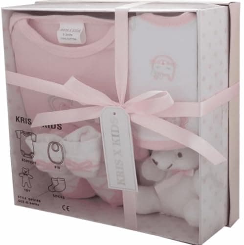 Image of Newborn Baby Girl Gift Set – 4 Piece Baby Shower Gift Box (0–3 Months) with Essential Items – Luxury Baby Gift Set – Pink, Blue or White (Pink)