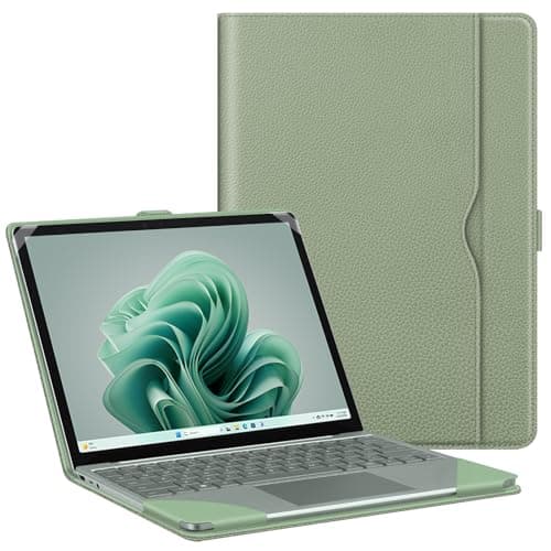 Image of FINTIE Sleeve Case for 12.4 Inch Microsoft Surface Laptop Go 3/2/1 (Model: 2013/1943), Premium PU Leather Protective Folio Book Cover with Large Pocket, Sage