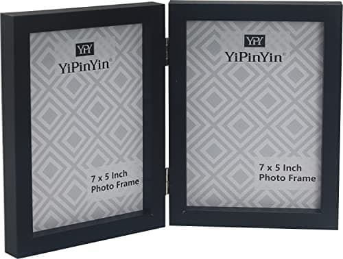 Image of Hinged Double Photo Frame 7x5''Black,Wood Effect 5x7'' Double Picture Frames，Black Twins 7x5'' Photo Frame with Glass Holds 2 Standard13x 18cm Photoes Foldabl frames.