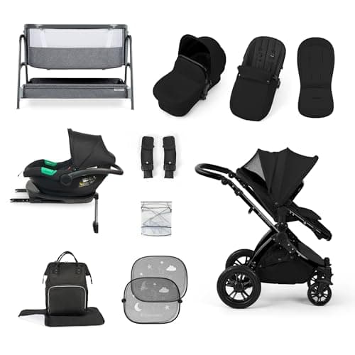 Image of Ickle Bubba Stomp Luxe i-Size Cirrus Travel & Home 14-Piece Bundle with ISOFIX Base & Bubba&Me Bedside Crib – All-Terrain Pushchair with Accessories, Birth to 4 Years* (Black/Midnight/Black)