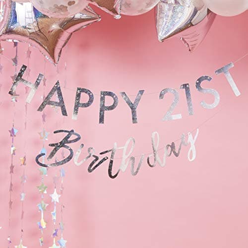 Image of Ginger Ray Iridescent DIY Any Age Personalised Birthday Bunting for Any Age with All Numbers 18, 21, 30, 40, 50, 60, 70th - Stargazer