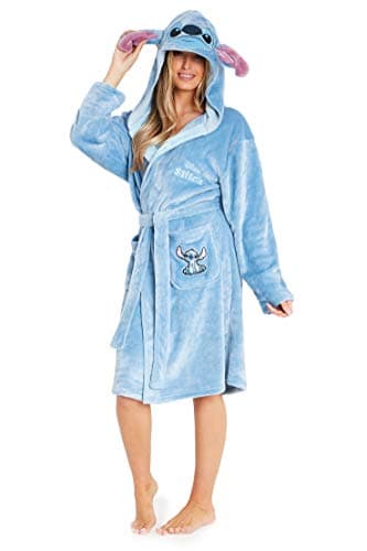 Image of Disney Ladies Dressing Gowns Fleece Hooded Women's Robes Stitch Gifts (Blue, M)