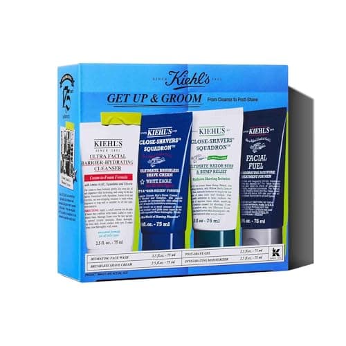 Image of Kiehl's Get Up and Groom Men's Shave Collection Gift Set, Includes Four of the Brand's Favourite Shave Formulas for Smoother-Looking Healthier Skin, Complete Masculine Grooming Kit