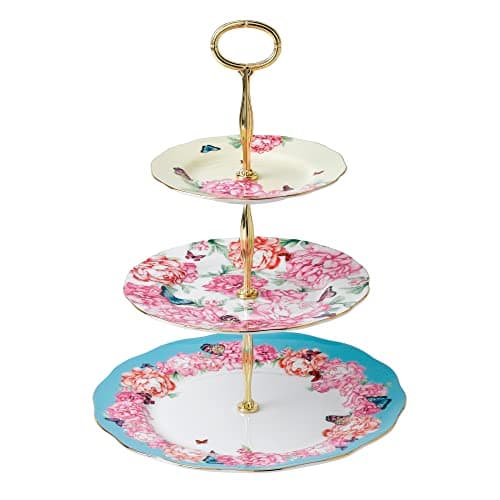 Image of Royal Albert - Miranda Kerr 3 Tier Cake Stand - Vintage Afternoon Tea Serving Plates - Made from Fine Bone China - Butterfly & Floral Pattern