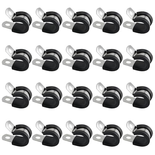 Image of 20 PCS Stainless Steel Rubber Cushioned R Shape Clamps,Cable Cleats Pipe Clips P Clip,Rubber Lined Conduit Clip Hose Clips, Mounting Hose Pipe Clamp,Metal Wire Cable Clamps for Cord,Wire,Tube (12mm)