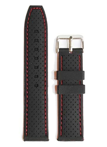 Image of 20mm Silicone Rubber Watch Band Strap Fits DS Podium Furious Black With Red Stich Pin Buckle