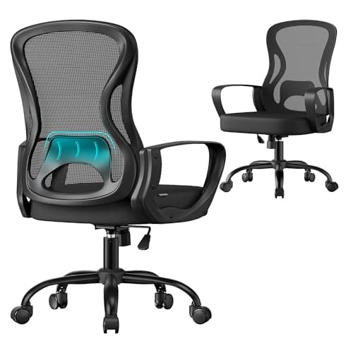 Image of SONGMICS Ergonomic Office Chair, Mesh Swivel Desk Chair with Lumbar Support, Rocking Function, Armrests, for Home Office, Bedroom, Black OBN043BH03