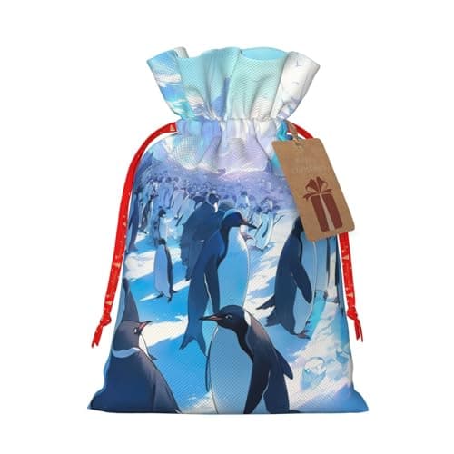 Image of LHBZXMKJ Penguins Print Drawstring Present Bags Christmas gifts Wrapping Sacks Pouches for Xmas Party ﻿, Black, M