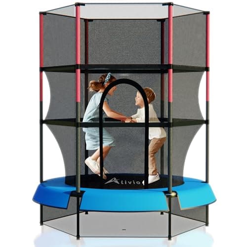 Image of Alivio Kids Trampoline with Safety Enclosure Net, Indoor Outdoor Jumping Fun with Padded Poles (Blue)