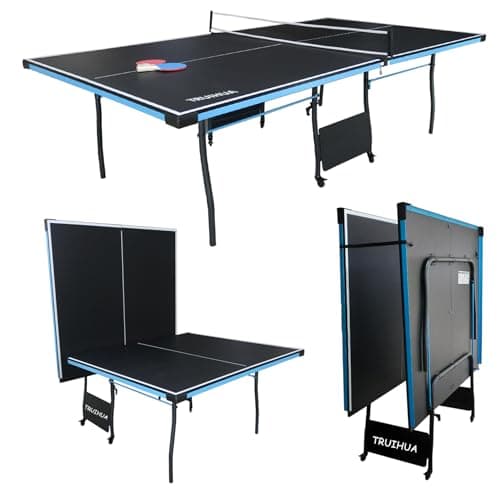 Image of 9FT Table Tennis Table Folding Professional Full Size Ping Pong Table Rollaway Table Indoor Blue 274x152x76 CM