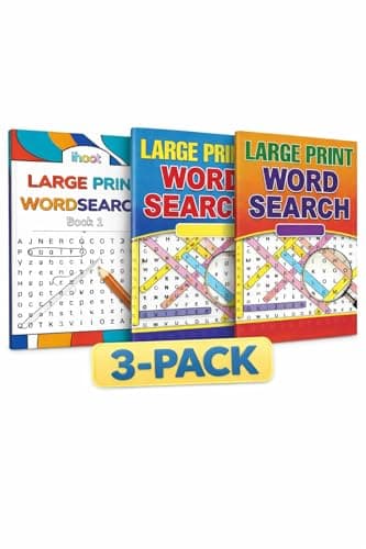 Image of ihoot Pack of 3 Assorted A4 Large Print Word Search Books for Adults | Travel Games Puzzle Books for Adults | Word Games and Word Puzzles, Gifts for Partially Sighted People | Over 185 Puzzles