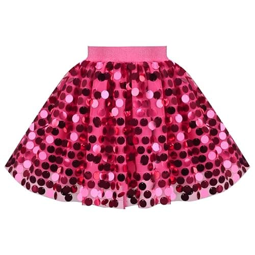 Image of Sunny Fashion Girls Skirt Hot Pink Sequin Mini Sparkly Party Dance Cheer Up Tulle Age 9-10 Years