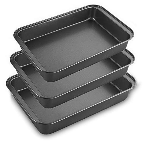 Image of STARVAST Non Stick Oven Baking Trays, 3 Pieces Carbon Steel (PFOA Free) Roasting Tins Pans - Black