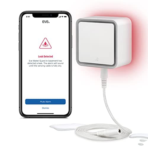 Image of Eve Water Guard (Apple Home) - Smart Home Water Leak Detector, 2 m sensing cable (extendable), 100 dB siren, water-leak alert,, Bluetooth, Thread