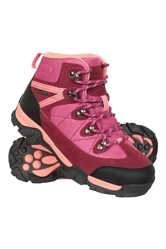 Image of Mountain Warehouse Trail Kids Waterproof Boots - Synthetic Mesh Upper Girls & Boys Shoes, EVA Footbed, High Traction - Best for Spring Summer, Hiking & Outdoors Berry Kids Shoe Size 13