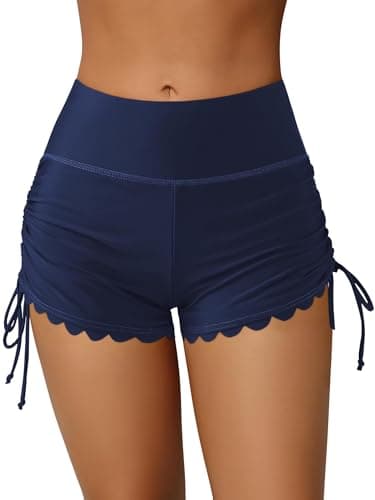 Image of ATTRACO Drawstring Swim Shorts for Women High Waist Beach Bathing Bottoms Navy M