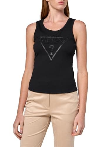 Image of GUESS Women's Eco Viviana Logo Tank Top, Jet Black, M
