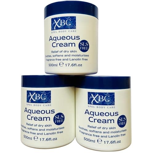 Image of PACK OF 3 X 500ml SLS FREE AQUEOUS CREAM Emollient LARGE TUB [ Relief of Dry Skin ] Soothes Softens and Moisturises (FREE FROM FRAGRANCE, SLS, PAREBEN, COLOUR Dry Skin Moisturiser Cream)