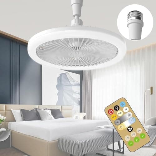 Image of LINNIW Ceiling Fan with LED Lights,E27 30W Noiseless Ceiling Lamp with Fan and Remote,1/2/4H Timing,3 Color Dimmable LED,3 Speeds Led Ceiling Fans for Bedroom Living Room Dorm