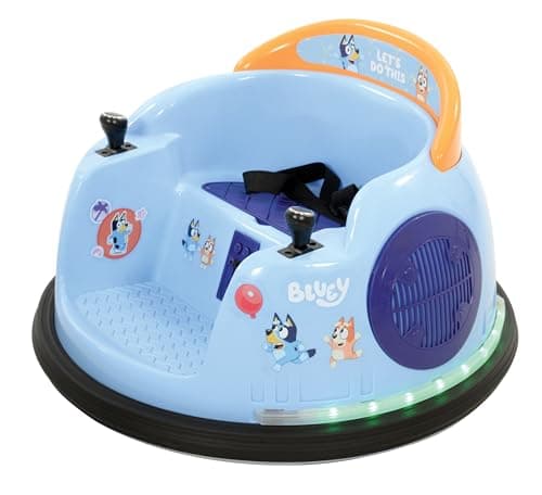 Image of Bluey Kids Bumper Car - Official Licensed Kids Ride On Car - 6V Electric Ride On Toys - 360° Spin, LED Lights & Sounds - Safe Toddler Toy for 3+ 30kg Max & Anti-Collision Strips - Bluey Toys