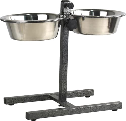 Image of Double Dog Bowl with Stand 16cm Adjustable Height 30cm Non-Slip 2 Bowls Dishwasher Safe Stainless Steel Pet Feed Diner Set for Dog Cat