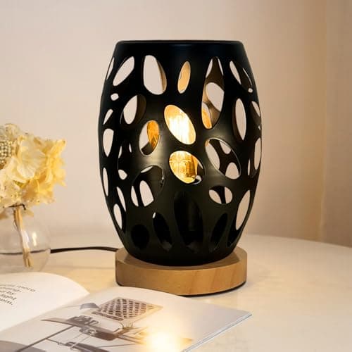 Image of HHMTAKA Metal Lampshade Bedside Table Lamps Egg Shaped Bedroom Lamps Decorative Bedside Lamps with Edison Bulb for Bedroom Home Weddings Parties Patio Indoor (Black)