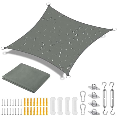 Image of OFFCUP Sun Shade Sail, 3m x 3m Rectangle Awning Canopy, 160gsm Waterproof Shade Sail Garden Sun Sail Patio Canopy 95% UV Block with Free Rope, for Outdoors, Garden, Patio, Yard, Party (Grey)