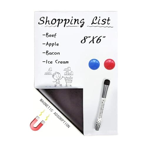 Image of OWill A5 Magnetic Whiteboard for Fridge, 8 X 6 Fridge Whiteboard Magnetic Dry Erase White Board Sheet for Memos Notes to Do List Kitchen Meal with 1 Pen & 2 Magnets