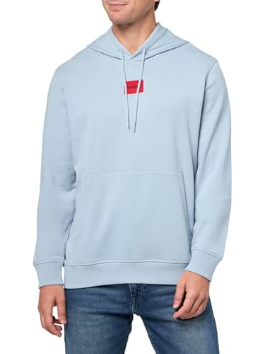 Image of HUGO Men's Regular Fit Square Logo Jersey Hooded Sweatshirt, Dust Blue, L