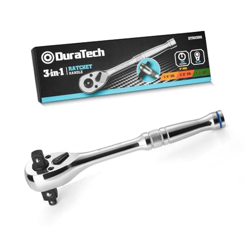 Image of DURATECH 3‑in‑1 Reversible Ratchet Handle 180 mm, 1/4", 3/8", 1/2" Drive Ratchet Wrench, 72‑Tooth Alloy Steel Socket Wrench for Automotive Car Repair