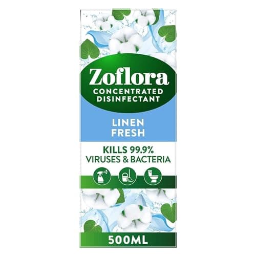Image of Zoflora Linen Fresh 500ml, Concentrated Disinfectant, All Purpose Cleaner, Kills 99.9% of Bacteria and Viruses, Clear/Yellow