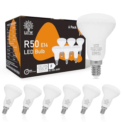 Image of LUTW R50 E14 LED Light Bulb, 5W Reflector Small Screw in Light Bulb, 40W Equivalent, 500LM E14 LED Bulbs Warm White 3000K, SES LED Spotlight Bulbs Screw Fitting, 120° Wide Angle, Non-dimmable, 6 Pack