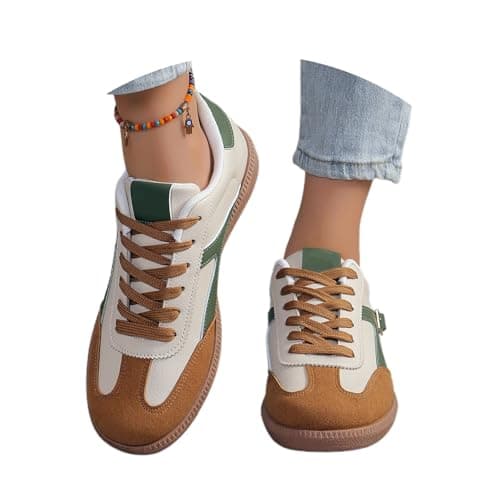 Image of Women's Retro Sneaker Fashion Walking Shoes with Non-Slip Classic Skate Shoes with Lace Up Sneakers Tennis Shoe (B03 Grün,8)