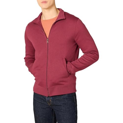 Image of Amazon Essentials Men's Fleece Zip-Up Mock Neck Sweatshirt, Mid-weight, Regular Fit, Red, S