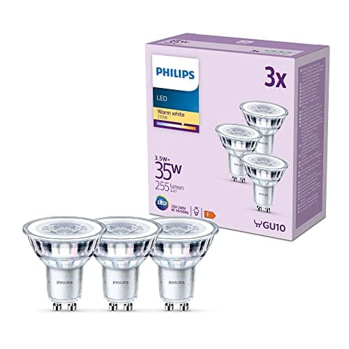 Image of Philips LED Classic Spot Light Bulb 3 Pack [Warm White 2700K - GU10] 35W, Non Dimmable. for Home Indoor Lighting
