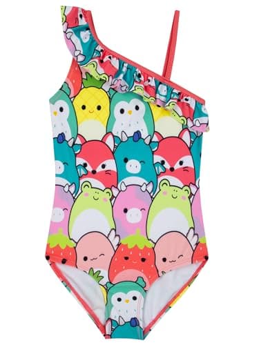 Image of Squishmallows Girls Swimming Costume, Frill Girls Swimsuit, Kids Swimming Costume, Multicolour 8-9 Years