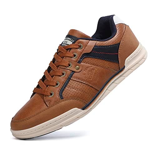 Image of Mens Trainers Casual Shoes Fashion Leather Canvas Sneakers Lace Up Brown 8