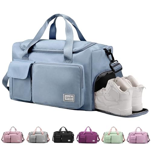 Image of Travel Duffel Bag for Women Men, Sports Gym Bag with Shoes Compartment, Waterproof Travel Overnight Bag with Dry Wet Separated Pocket, Carry Luggage Bag for Weekender, Sports, Gym, Travel (Blue)